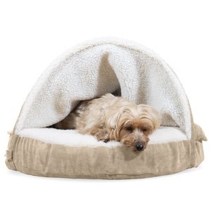 lot 4517 image: FurHaven Pet Dog Bed Memory Foam Round Faux Sheepskin Snuggery Burrow Pet Bed for Dogs & Cats, Cream, 26-Inch