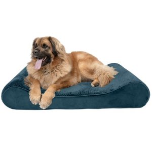 lot 4541 image: FurHaven Pet Dog Bed Orthopedic Minky Plush & Velvet Luxe Lounger Pet Bed for Dogs & Cats, Spruce Blue, Jumbo Plus