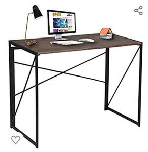 lot 4570 image: Writing Computer Desk Modern Simple Study Desk Industrial Style Folding Laptop Table for Home Office Notebook Desk Brown Desktop Black Frame