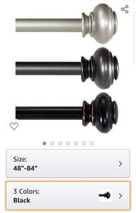 lot 4588 image: H.VERSAILTEX Window Curtain Rod, Adjusts Rod Length from 48 to 84-Inch,34 - Inch Diameter, Black