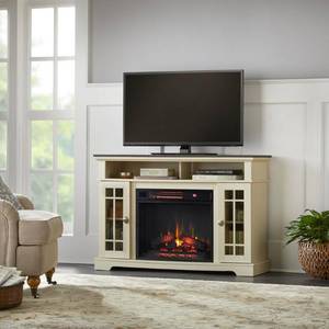 lot 4642 image: Home Decorators Collection Canteridge 47 in. Freestanding Media Mantel Electric TV Stand Fireplace in Old World White with Brown Top