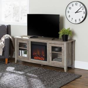 lot 4649 image: Walker Edison Furniture Company 58 in. Wood Media TV Stand Console with Fireplace - Grey Wash