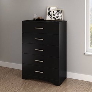 lot 4652 image: South Shore Gramercy 5-Drawer Dresser, Pure Black with Brushed Nickel Handles