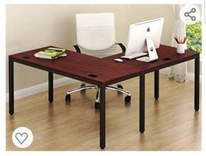 lot 4668 image: SHW Home Office 55x60 Large L Shaped Corner Desk, Black Cherry