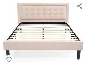 lot 4669 image: Classic Brands Mornington Upholstered Platform Bed  Headboard and Metal Frame with Wood Slat Support, Queen, Linen