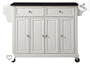 lot 4670 image: Crosley Furniture Rolling Kitchen Island with Solid Black Granite Top, White