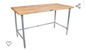 lot 4671 image: John Boos JNB08 Maple Top Work Table with Galvanized Steel Base and Bracing, 48 Long x 30 Wide x 1-12 Thick