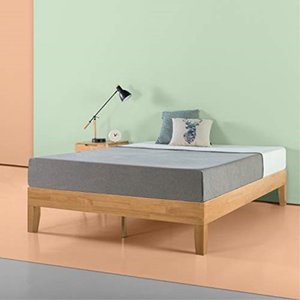 lot 4680 image: Zinus Moiz 14 Inch Deluxe Wood Platform Bed  No Box Spring Needed  Wood Slat Support  Natural Finish, Queen