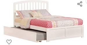 lot 4689 image: Atlantic Furniture Richmond Platform Bed with Flat Panel Footboard and Twin Size Urban Trundle, Full, White