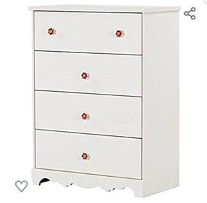 lot 4690 image: South Shore Lily Rose 4-Drawer Dresser, White Wash with Flower-Shaped Ceramic Handles