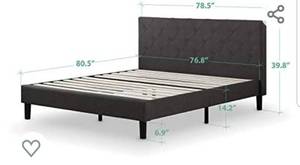 lot 4694 image: Zinus Shalini Upholstered Diamond Stitched Platform Bed  Mattress Foundation  Easy Assembly  Strong Wood Slat Support  Dark Grey, King