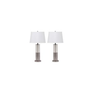 lot 4805 image: Signature Design by Ashley - Norma Metal and Glass Table Lamps - Set of 2 - Silver Finish
