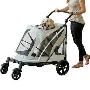 lot 4815 image: Pet Gear NO-ZIP Stroller, Push Button Zipperless Dual Entry, for Single or Multiple DogsCats, Pet Can Easily Walk InOut, No Need to Lift Pet, Fog, Expedition