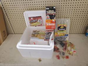 lot 174 image: Pan fish Lot Plano box - Crappie Jigs - Soft bait- Line - & More