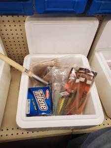 lot 310 image: 15qt cooler with 12lb line Bomber Rapala lures and more