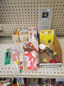 lot 388 image: plano box - swivels - bobbers - jigs - soft bait and Kastmaster spoons