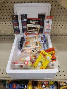 lot 398 image: 5 qt cooler Hooks Lures, swivels soft bait and much more