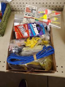 lot 528 image: tackle box filler - Soft bait - hooks - weights - line - Bullet jigs and more