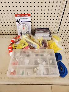lot 618 image: plano box full of weighted jig heads soft baits Clear weighted bobbers and more