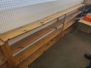 lot 28 image: 10 ft Long 33 inches tall by 7wide wood shelves