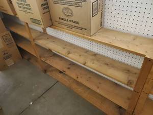 lot 29 image: 8 ft long 33 inches tall by 7 wide wood shelves