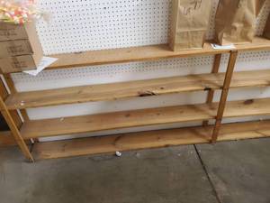 lot 31 image: 10ft long 33 inches tall by 7 wide wood shelves