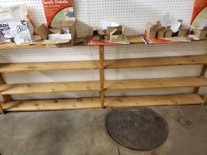 lot 32 image: 8ft long 33inches tall by 7 wide wood shelves