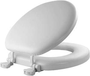 lot 8042 image: MAYFAIR 13EC 000 Soft Toilet Seat Easily Removes, ROUND, Padded with Wood Core, White