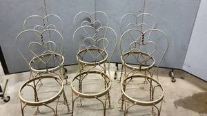 lot 1287 image: 6 Antique Heart shape wire chairs need