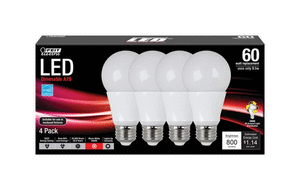 lot 9547 image: Feit A19 60-Watt Led Dimmable Light Bulb Omin (4 Pack) - Soft White