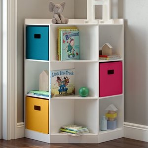 lot 466 image: Kids 6 Cubby with 3 Shelf Corner Cabinet White - RiverRidge