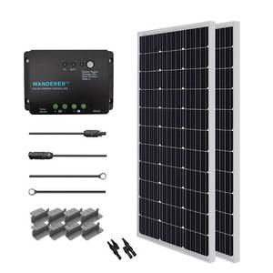 lot 516 image: Renogy 200W 12V Solar Panel Monocrystalline Off Grid Starter Kit with 30A Wanderer Charger Controller