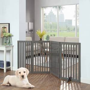 lot 518 image: Unipaws Freestanding Wooden Dog Gate, Foldable Pet Gate with 2PCS Support Feet, Dog Barrier Indoor Pet Gate Panels for Stairs, 36 Inch Tall, 80 Inch Wide, Gray