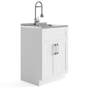 lot 528 image: Simpli Home Hennessy 24 Laundry Sink Cabinet in White