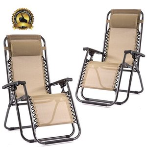 lot 540 image: Outdoor Zero Gravity Chairs with Adjustable Pillow, 2 Pack, Beige