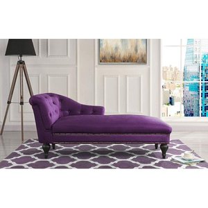 lot 552 image: Chaise Lounge Indoor Chair Tufted Velvet Fabric, Modern Long Lounger for Office or Living Room (Purple)