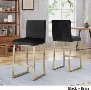 lot 560 image: Christopher Knight Home 306434 Lexi Modern Velvet Barstools, Black and Brass (Set of 2)