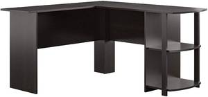 lot 570 image: AmazonBasics Classic L-Shaped Desk with Open Bookshelves, EspressoBrown, BIFMA Certified