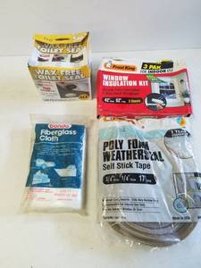 lot 87 image: wax free toilet seal, window insulation kit, fiberglass cloth poly foam weatherseal self stick tape