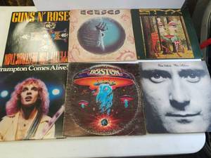 lot 131 image: Phil Collins, Peter Frampton, Styx, Boston, guns and roses and Kansas records