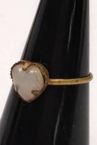 lot 502 image: Vintage Heart Shaped Stone Baby Ring  Brass ()  Ring Stamped MADE IN CZECHOSLOVAKIA