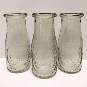 lot 514 image: 3 Vtg Dairy Milk Heritage Company Since 1810 Glass Milk Bottles