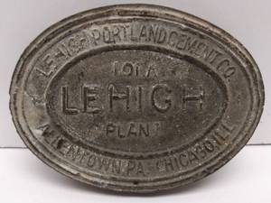 lot 516 image: Vintage Lehigh Portland Cement Company Logo Metal Stamp  From Iola Kansas