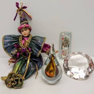 lot 523 image: Porcelain Clown, Glass Paper Weight & More