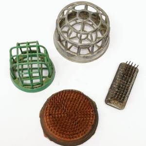lot 525 image: Vintage Metal Domed Flower Frog  Toothed & Cage for Flower Arranging