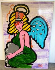 lot 568 image: Large Acrylic Painting on Masonite  Gauged Says 2011 Stacy Renee on the Back