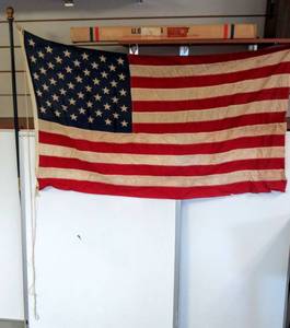 lot 569 image: 2 Vintage USA Flags  One in Original Box has 2 Piece Pole Included