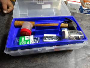 lot 2895 image: Clear Tool Box with Various Hardware and Tools