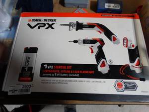 lot 2903 image: Black & Decker  Lithium-Ion VPX Starter Set with Power Screwdriver, Cut Saw, Flashlight, and VPX Battery with Charger