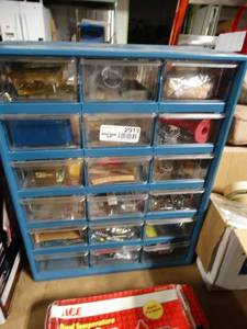 lot 2913 image: 18 Compartment Small Parts Organizer--Includes Misc. Screws, Nails and other Hardware